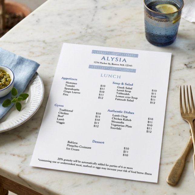 Simple Elegant Greek Restaurant Lunch Menu (Creator Uploaded)