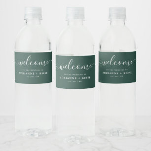 Simple Elegant Green and White Wedding Water Bott Bottle Label