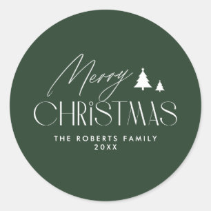 Simple Elegant Green Christmas Classic Round Sticker