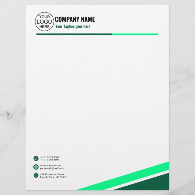 Simple elegant green custom letterhead (Front)