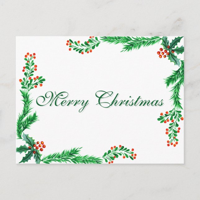 Simple Elegant Green Leaf Decor Merry Christmas Ho Holiday Postcard (Front)