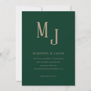 Simple Elegant Green Roman Monogram Wedding Invitation