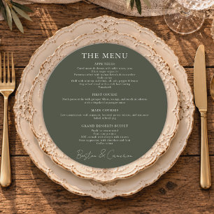 Simple Elegant Green Round Wedding Dinner Menu