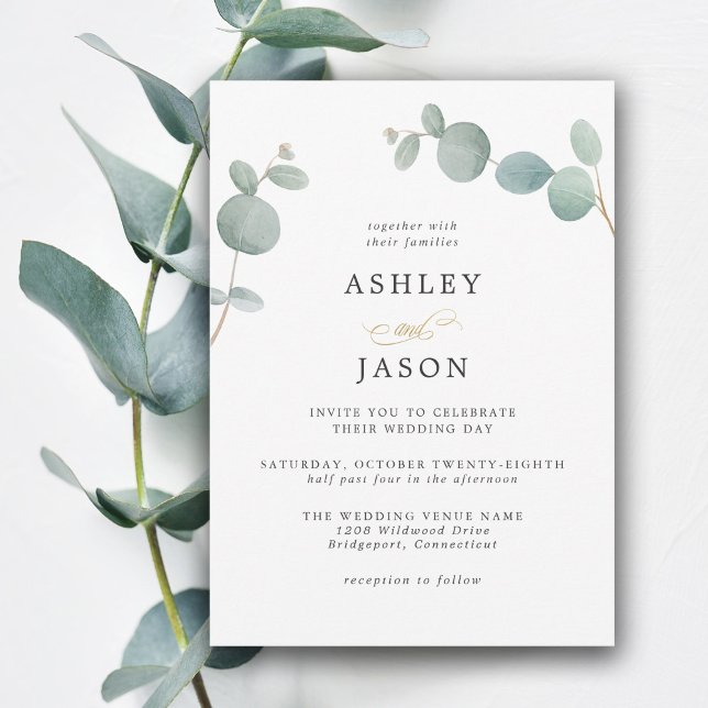Simple Elegant Greenery Eucalyptus Leaves Wedding Invitation (This simple eucalyptus leaves wedding invitation is perfect for weddings in any season of the year.
)