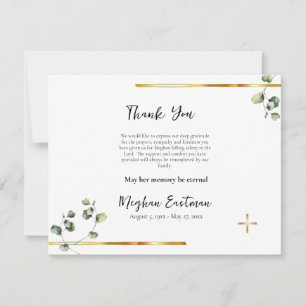 Simple, Elegant Greenery Orthodox Funeral Thank You Card