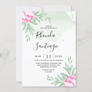 Simple Elegant Greenery Rose Minimal Gold Wedding  Invitation