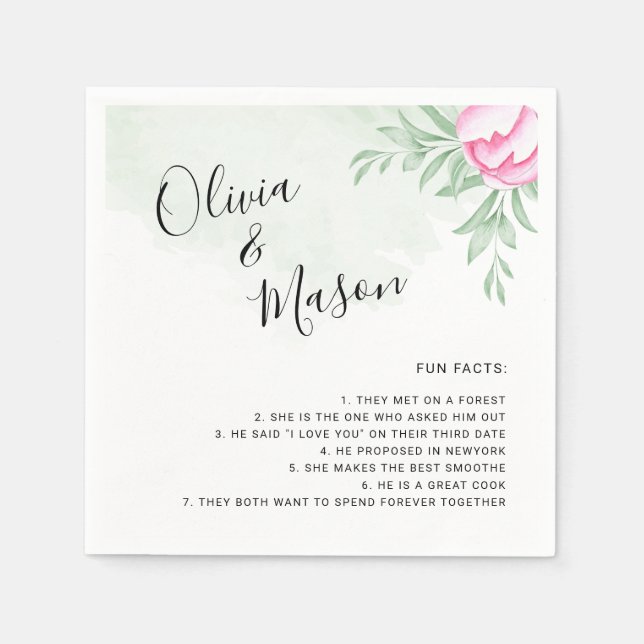 Simple Elegant Greenery Rose Minimal Gold Wedding Napkin (Front)