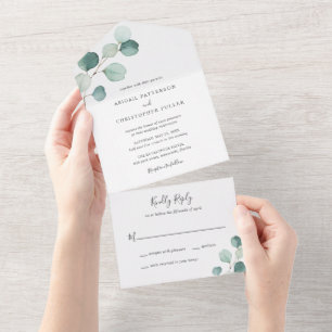 Simple Elegant Greenery Rustic Eucalyptus Wedding All In One Invitation