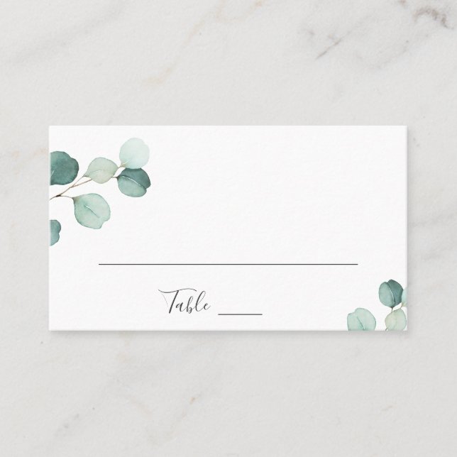 Simple Elegant Greenery Rustic Eucalyptus Wedding  Place Card (Front)