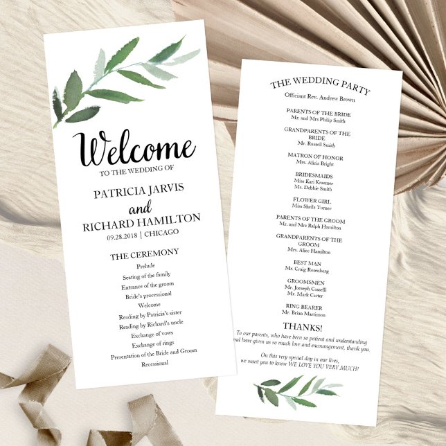 Simple Elegant Greenery Wedding Programs (Creator Uploaded)