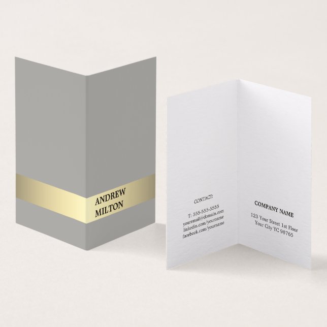 Simple Elegant Grey Faux Gold Stripe Consultant Business Card (Inside and Outside)