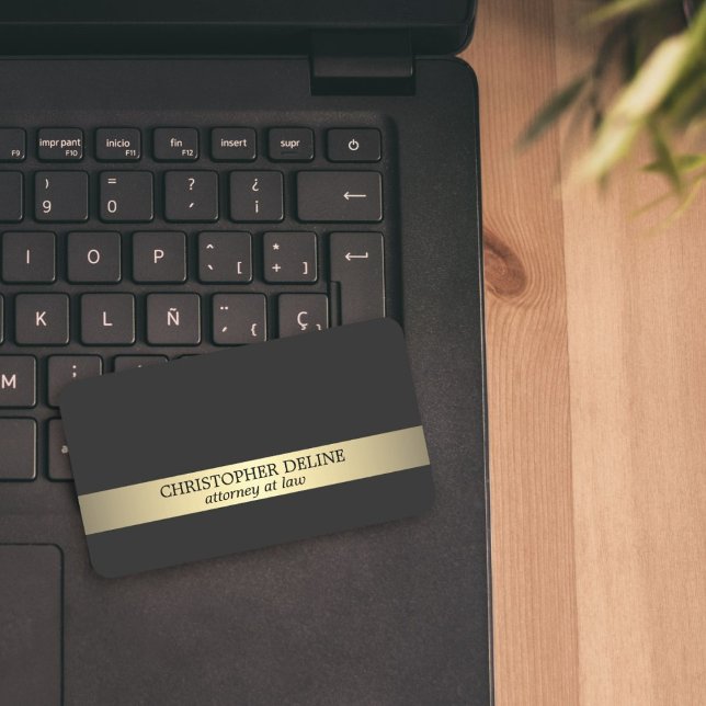 Simple Elegant Grey Faux Gold Striped Attorney Business Card (Creator Uploaded)