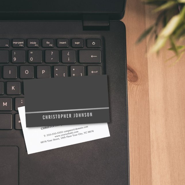 Simple Elegant Grey Faux Silver Line Consultant Business Card (Creator Uploaded)