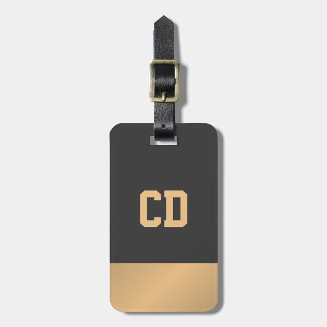 Simple Elegant Grey Gold Monogram Luggage Tag (Front Vertical)