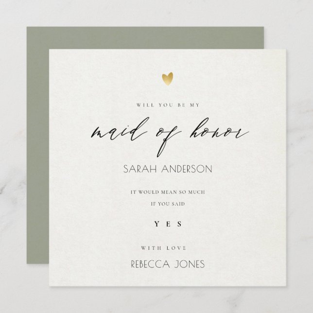 SIMPLE ELEGANT GREY GOLD TYPOGRAPHY maid of honour Invitation (Front/Back)