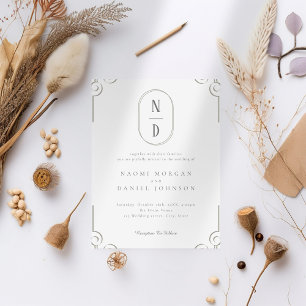 Simple Elegant Grey Scroll Frame Wedding Invitation