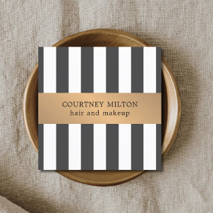 Simple Elegant Grey White Faux Gold Stripes Square Business Card