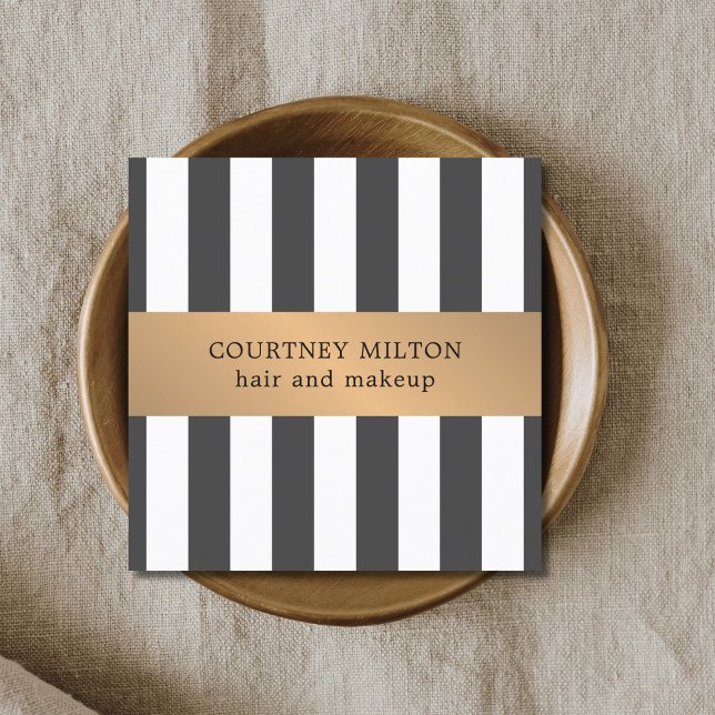 Simple Elegant Grey White Faux Gold Stripes Square Business Card (Creator Uploaded)
