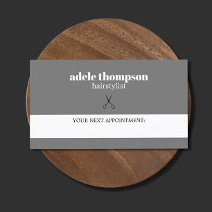 Simple Elegant Grey White Scissors Hair Stylist Appointment Card
