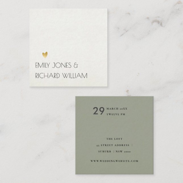 SIMPLE ELEGANT GREY WHITE WEDDING WEBSITE SQUARE BUSINESS CARD (Front/Back)