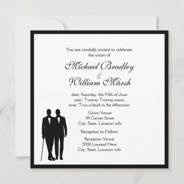 Simple Elegant Groom and Groom Gay  Wedding Invitation (Front)