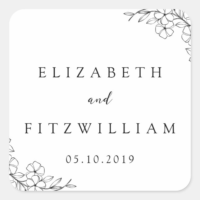 Simple Elegant Hand Drawn Cherry Blossom Wedding Square Sticker (Front)
