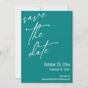 Simple Elegant Handwriting Script Typography Teal Save The Date