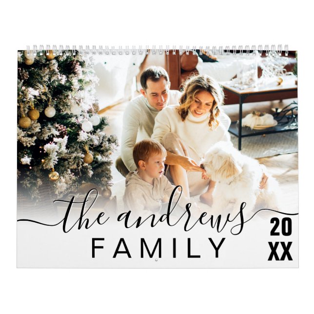Simple Elegant Handwritten Script Family Photo Calendar (Cover)