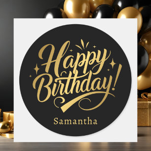 Simple Elegant Happy Birthday Classic Round Sticker