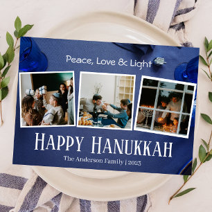 Simple Elegant Happy Hanukkah family photo Holiday Card