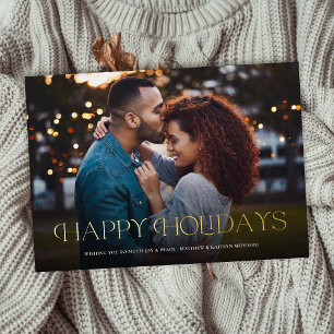 Simple Elegant Happy Holidays Floral Back  Foil Holiday Card