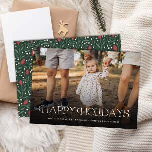 Simple Elegant Happy Holidays Floral Back  Holiday Card