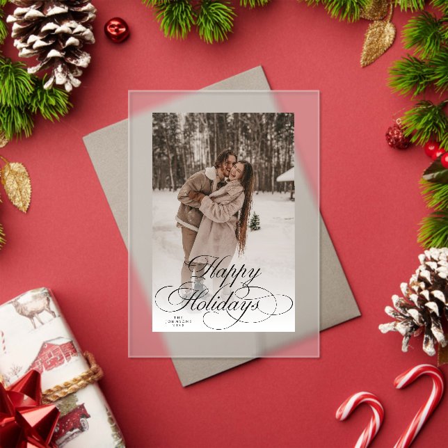 Simple Elegant Happy Holidays Photo Christmas Card Acrylic Invitations (Insitu (Holiday))