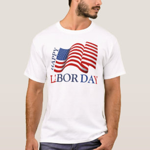Simple Elegant Happy Labour Day Red White Blue T-Shirt