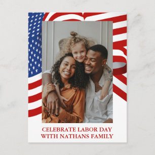 Simple Elegant Happy Labour Day with USA flag Phot Postcard