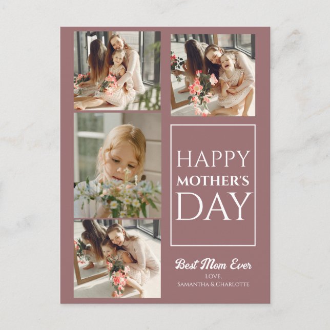 Simple Elegant Happy mothers Day Four photo Holiday Postcard (Front)
