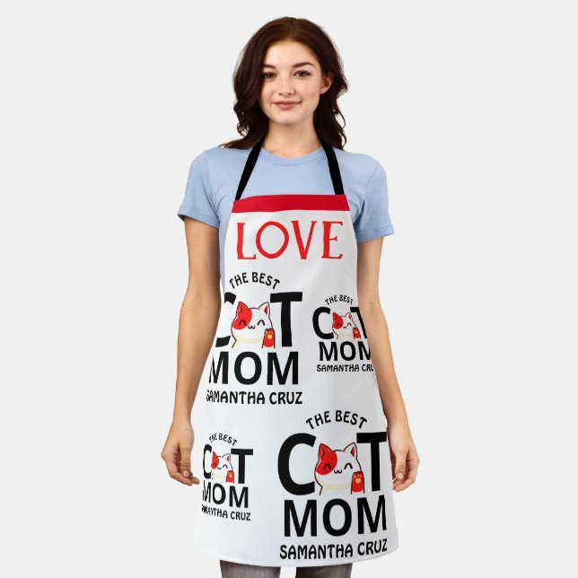Simple Elegant Happy Valentine's Day Cat Mum Apron (Worn)