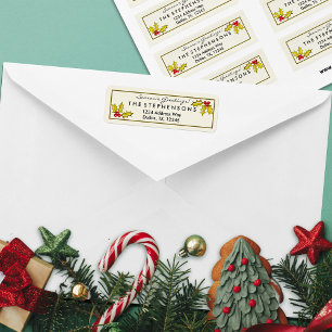 Simple Elegant Holly and Berries Modern Christmas Return Address Label