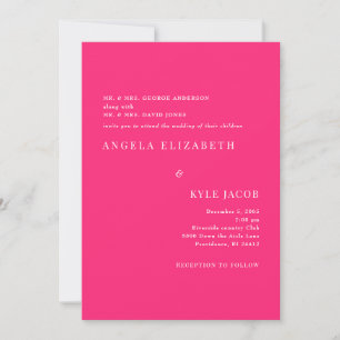 Simple & Elegant Hot Pink White Text Wedding  Invitation