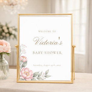 Simple Elegant In Bloom Baby Shower Welcome Sign