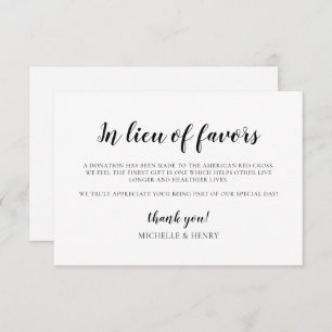 Simple Elegant In Lieu of Favours Card