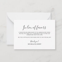 Simple Elegant In Lieu of Favours Card