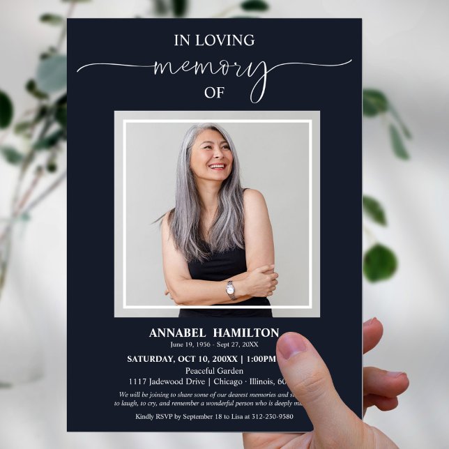 Simple Elegant In Loving Memory Funeral Photo Invitation (Creator Uploaded)