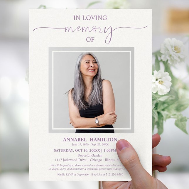 Simple Elegant In Loving Memory Funeral Photo Invitation (Creator Uploaded)