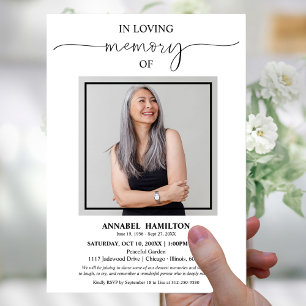 Simple Elegant In Loving Memory Funeral Photo Invitation