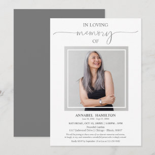 Simple Elegant In Loving Memory Funeral Photo Invitation