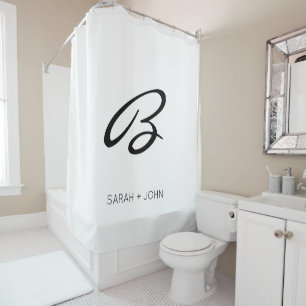 Simple Elegant Initial White Monogram Name  Shower Curtain