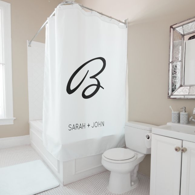 Simple Elegant Initial White Monogram Name  Shower Curtain (In Situ)