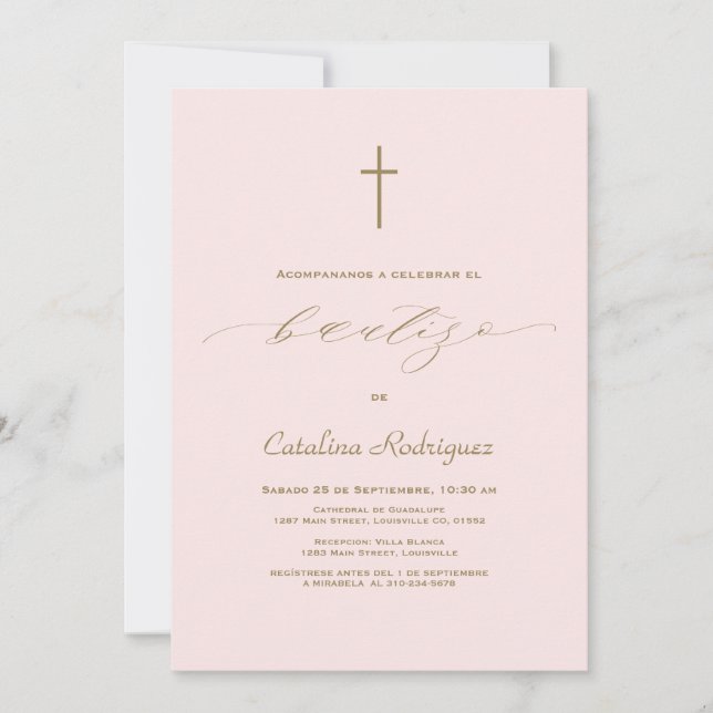 Simple Elegant Invitacion De Bautizo Girl Baptism  Invitation (Front)