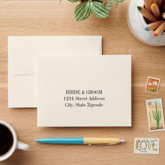 Simple Elegant Ivory and Black Wedding Envelopes (Desk)